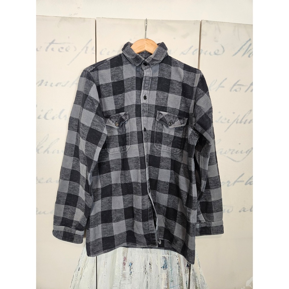 Dakota‎ Flannel Shirt Medium Blue Gray Buffalo Plaid Fleece Workwear Shacket